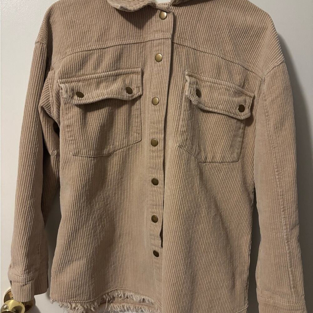 Corduroy Button-Up Bohemian Style Elevated Chic Shacket Taupe Medium